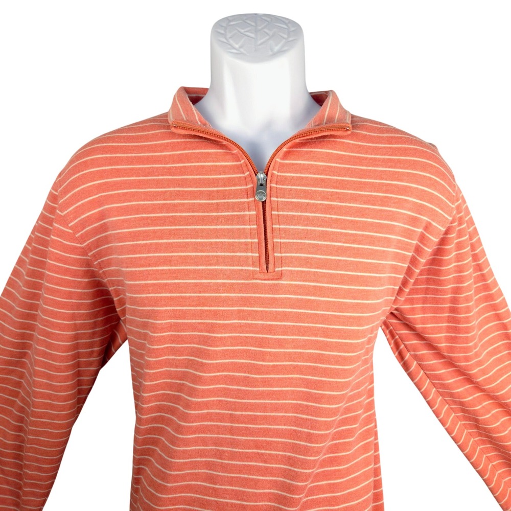 Peter Millar Halifax Mens Coral Striped 1/4 Zip Pullover MS19K42 Orange Size M‎